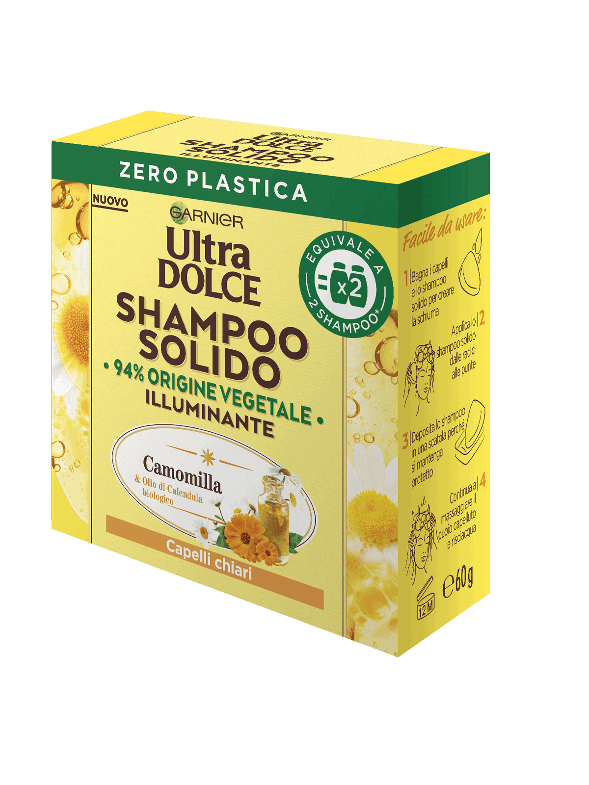 Garnier Ultra Dolce Shampoo Solido Camomilla e olio di Calendula biologico 60 gr