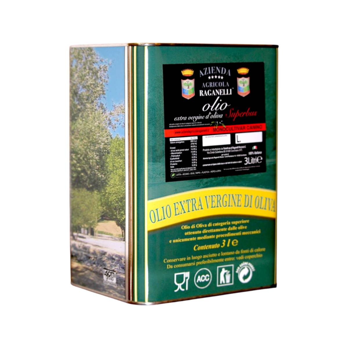 OLIO EVO Monocultivar canino – lattina da 3 Litri