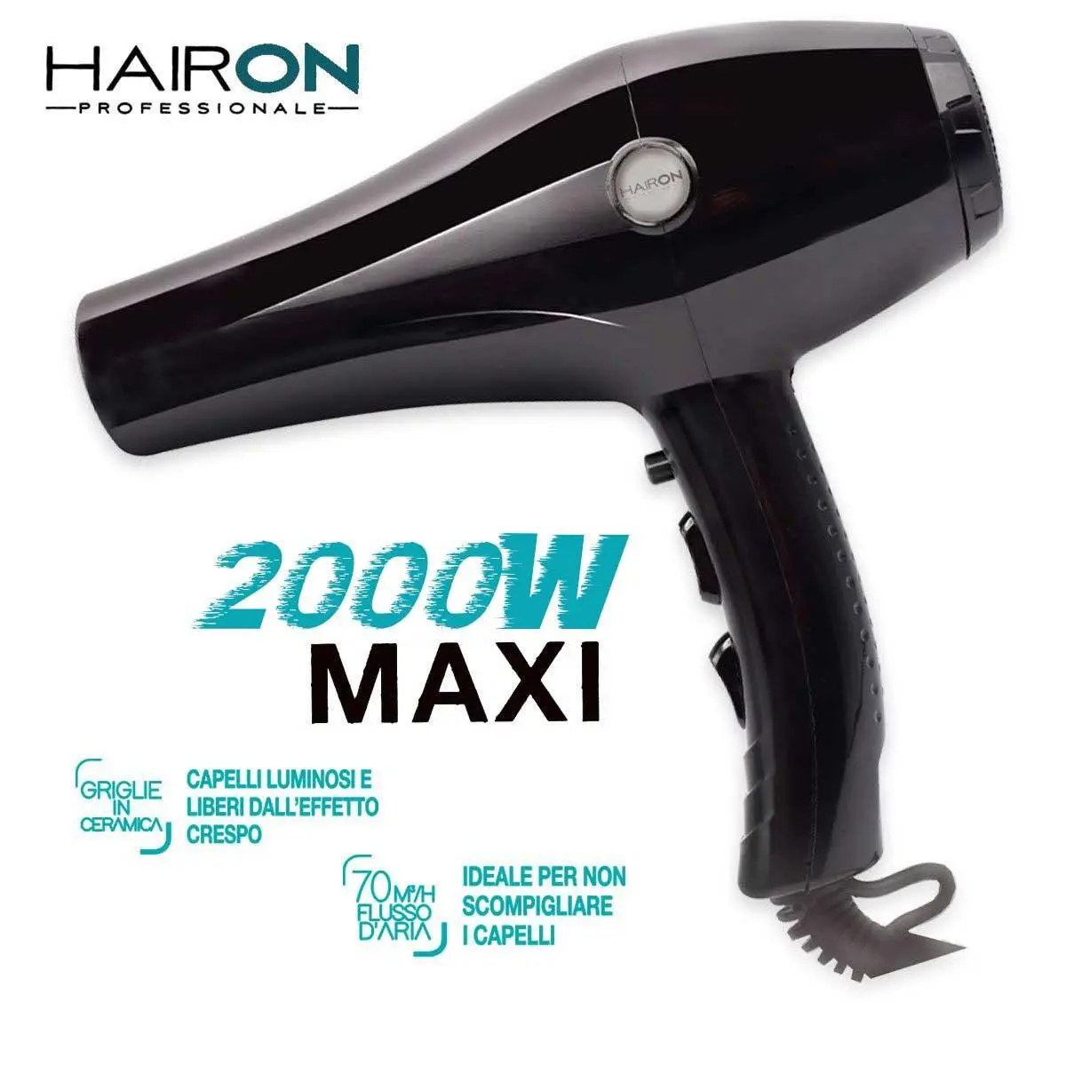Phon Hairon Lybra 2000W 3 Temperature 2 Velocità Asciugacapelli Professionale