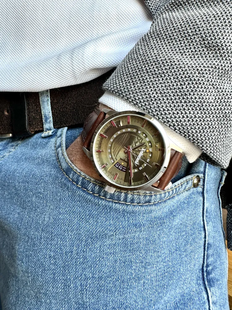 Orologio Uomo Timberland Cinturino Vera Pelle Quadrante Oliva Sacca Zaino Regalo - immagine 3