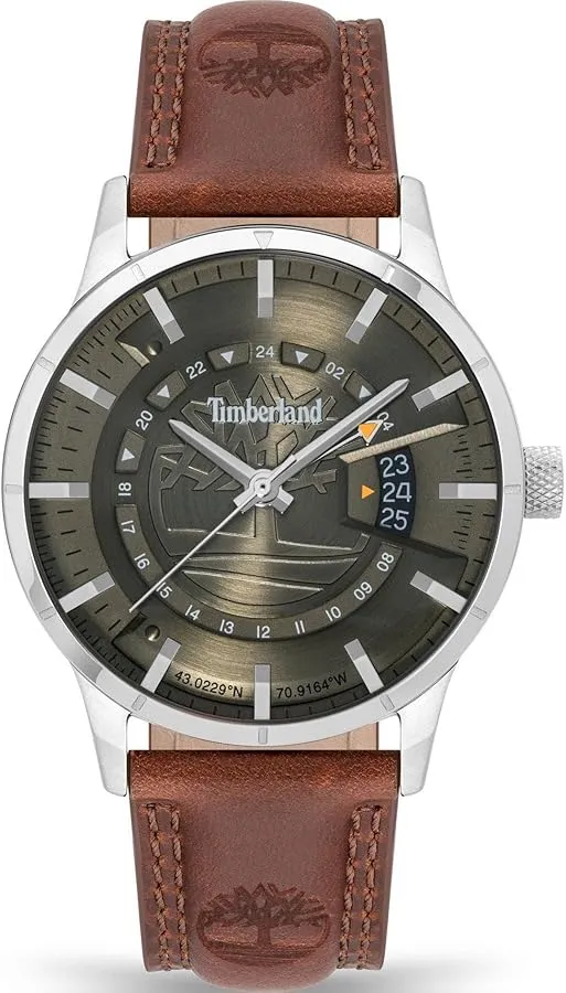 Orologio Uomo Timberland Cinturino Vera Pelle Quadrante Oliva Sacca Zaino Regalo
