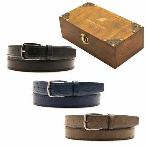 Cintura Cinta Uomo Pelle ARMATA DI MARE 110-125cm Con Cofanetto In Legno Regalo