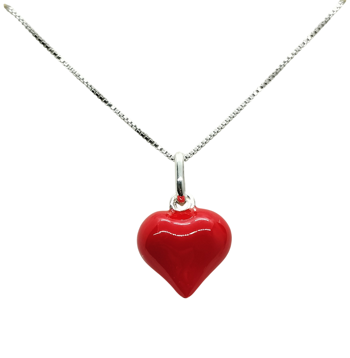 Collana Donna Cuore Rosso Bombato Argento 925 Regalo Ragazza Amore Anniversario - immagine 2