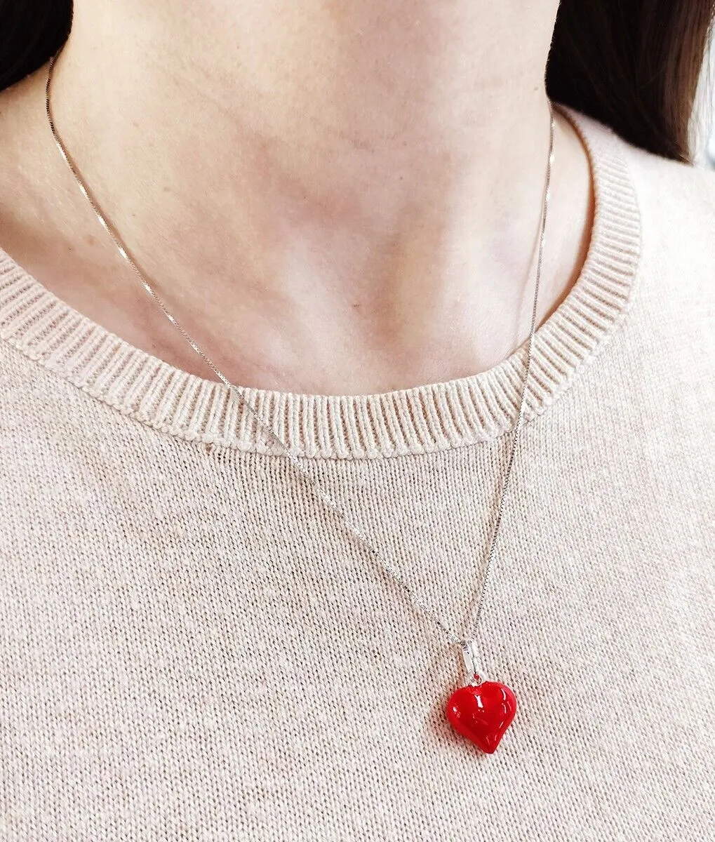 Collana Donna Cuore Rosso Bombato Argento 925 Regalo Ragazza Amore Anniversario - immagine 3
