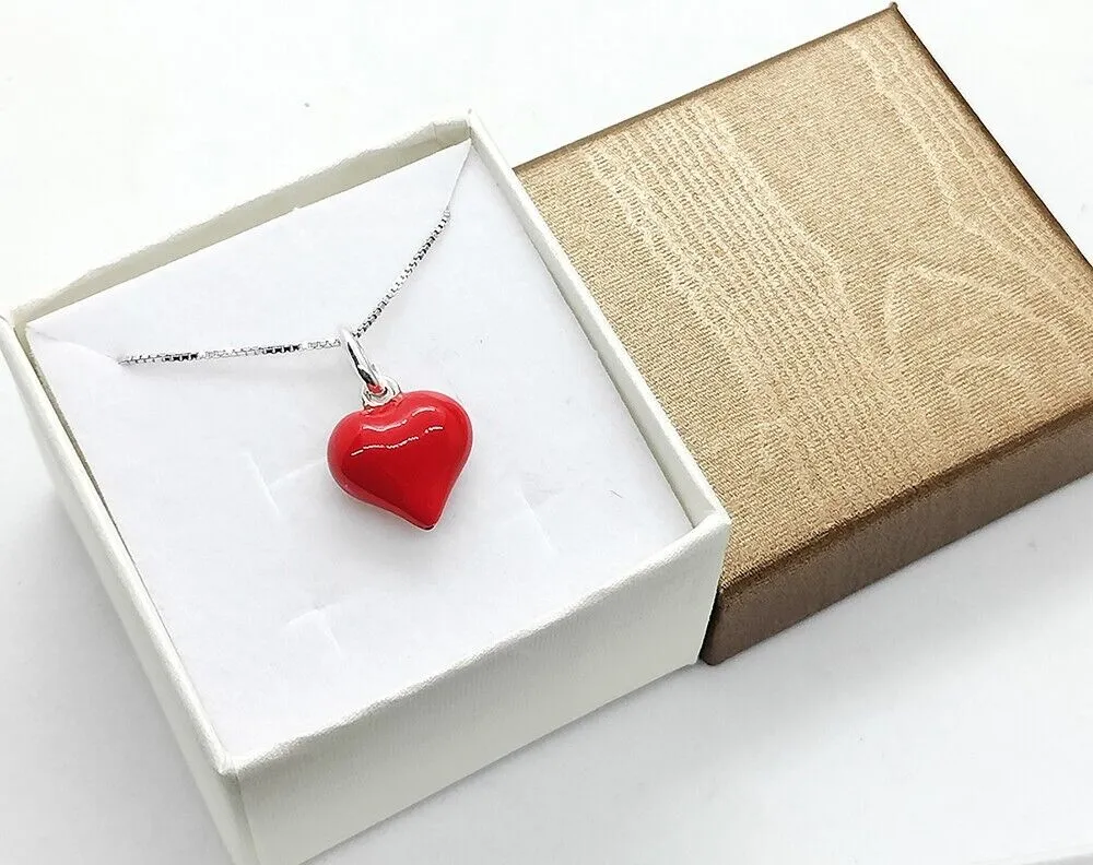 Collana Donna Cuore Rosso Bombato Argento 925 Regalo Ragazza Amore Anniversario - immagine 4