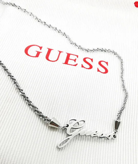 Collana Guess In Acciaio Maglia Lucida Con Scritta GUESS Al Centro Regalo Donna