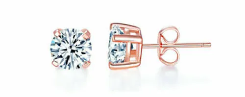 Coppia Orecchini Argento Rose Gold Punto Luce 4mm Zirconi Brillanti Uomo Donna