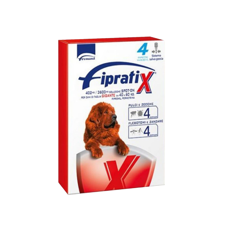 FIPRATIX ROSSO 40/60 KG (4 pipette) – Contro pulci, zecche, flebotomi e zanzare