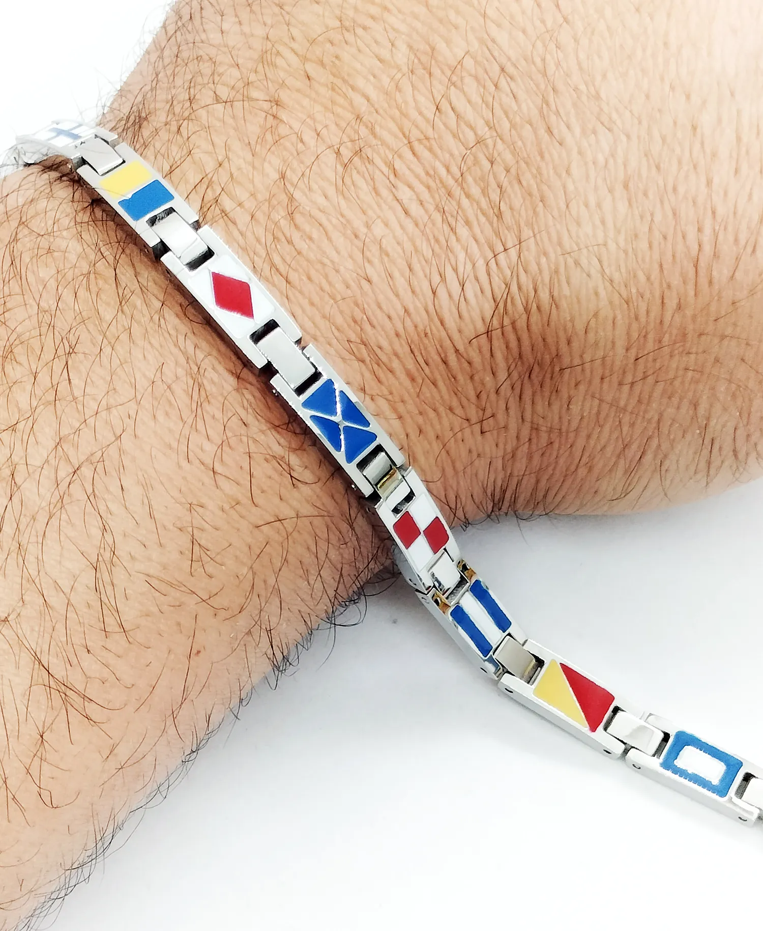 Bracciale Uomo Acciaio Bandiere Nautica Smaltate Nautical Flags Regolabile - immagine 6
