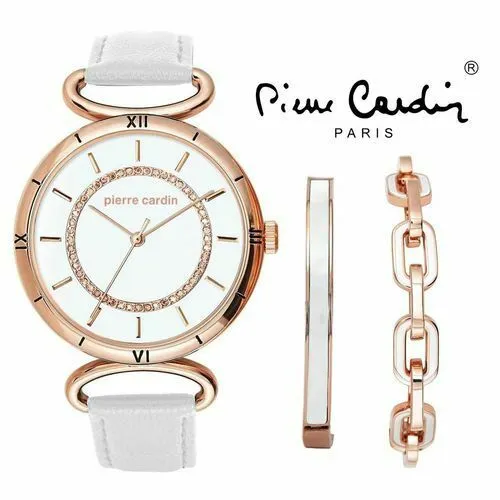 Set Regalo Orologio Donna PIERRE CARDIN Cinturino Pelle Cassa Acciaio Bracciale