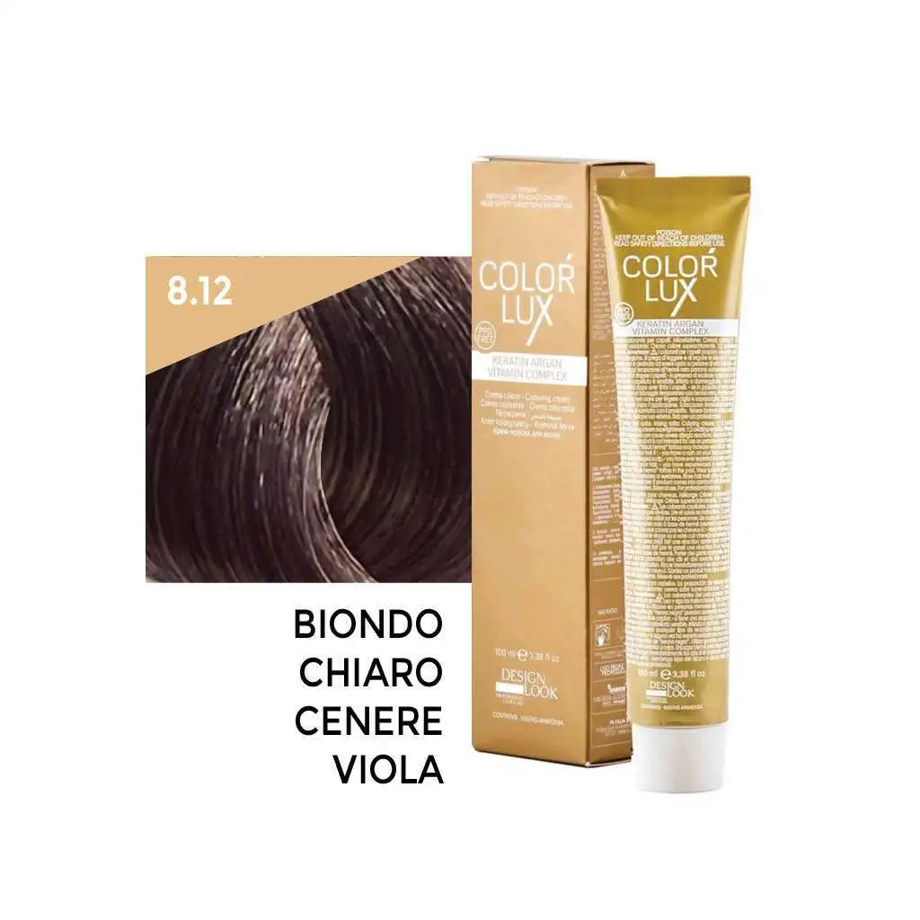Color Lux Crema Colorante – 8.12 Biondo Chiaro Cenere Viola 100 ml – Design Look
