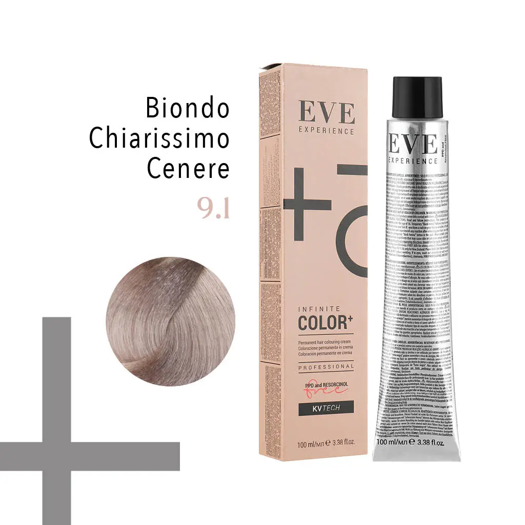EVE Experience Infinite Color+ Colorazione Permanente in Crema – 9.1 Biondo Chiarissimo Cenere 100 ml – FarmaVita