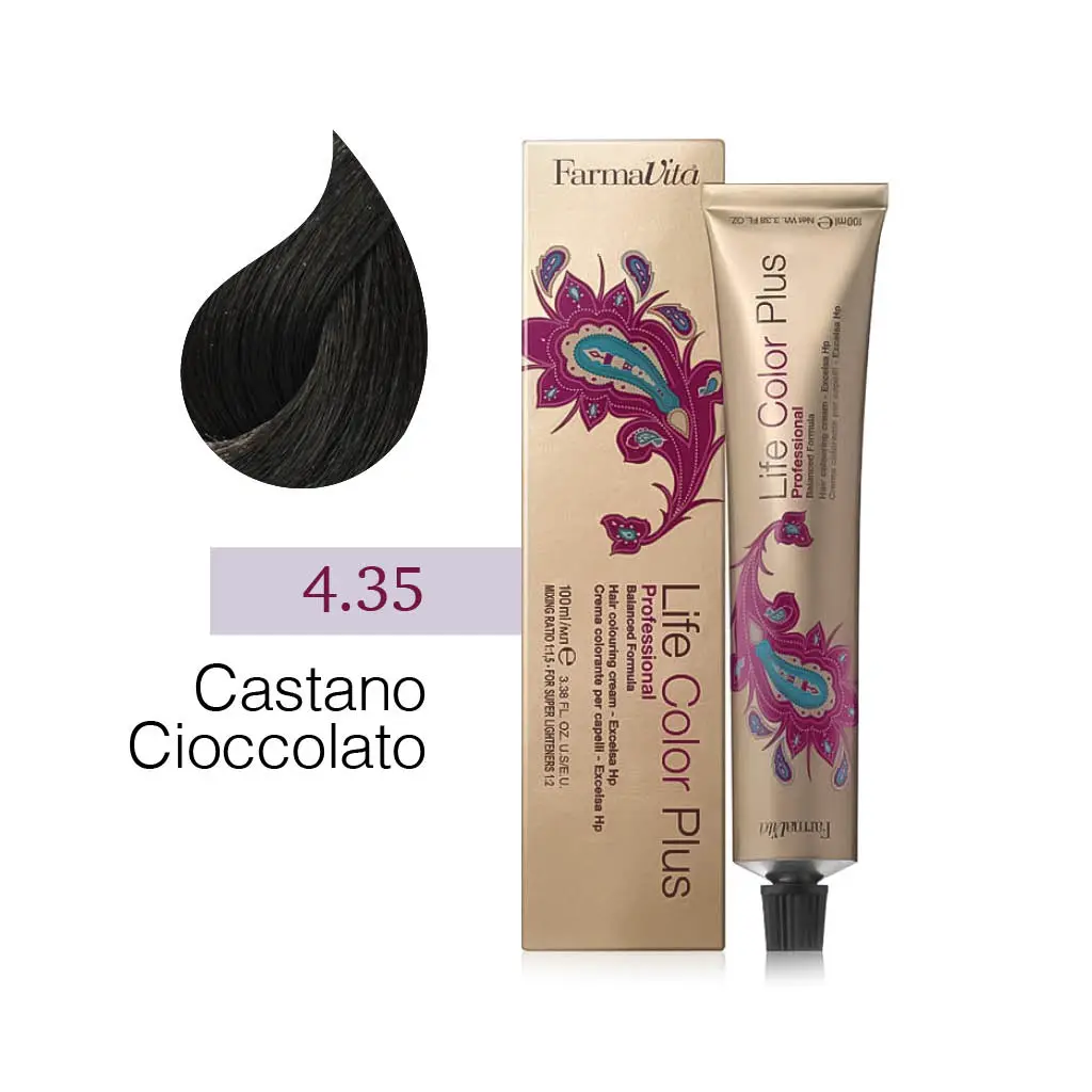 FarmaVita – Life Color Plus Professional – Crema Colorante per Capelli – 4.35 Castano Cioccolato – 100 ml