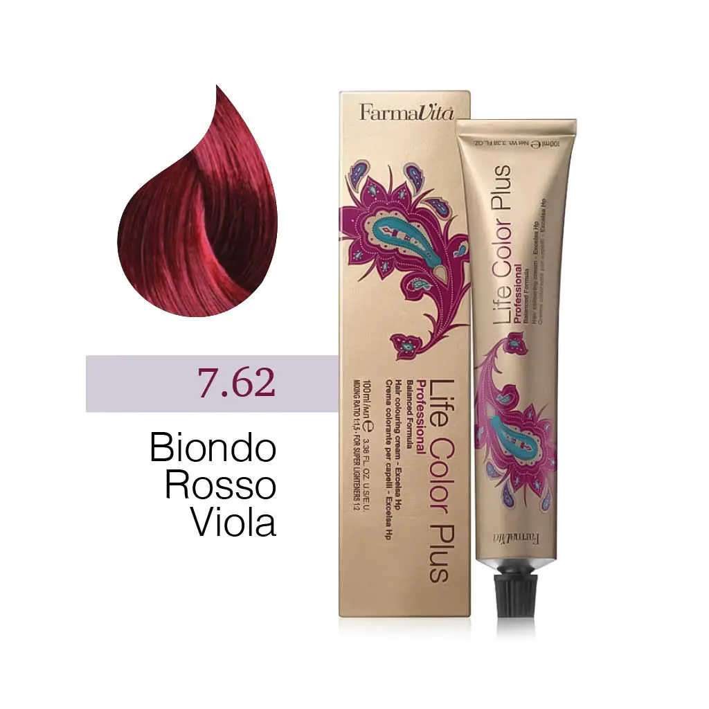 FarmaVita – Life Color Plus Professional – Crema Colorante per Capelli – 7.62 Biondo Rosso Viola – 100 ml