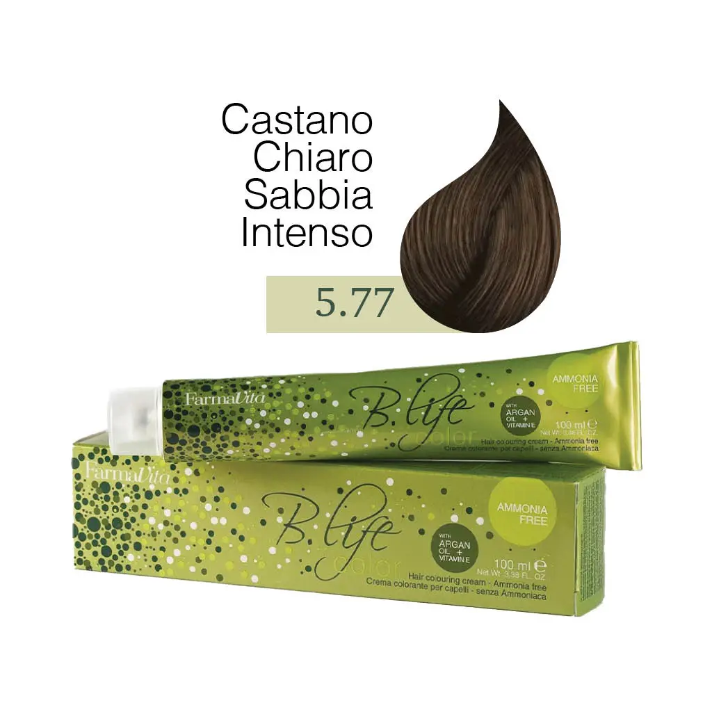 Farmavita – B.Life Color – Senza Ammoniaca – Crema Colorante per Capelli – 5.77 Castano Chiaro Sabbia Intenso – 100 ml