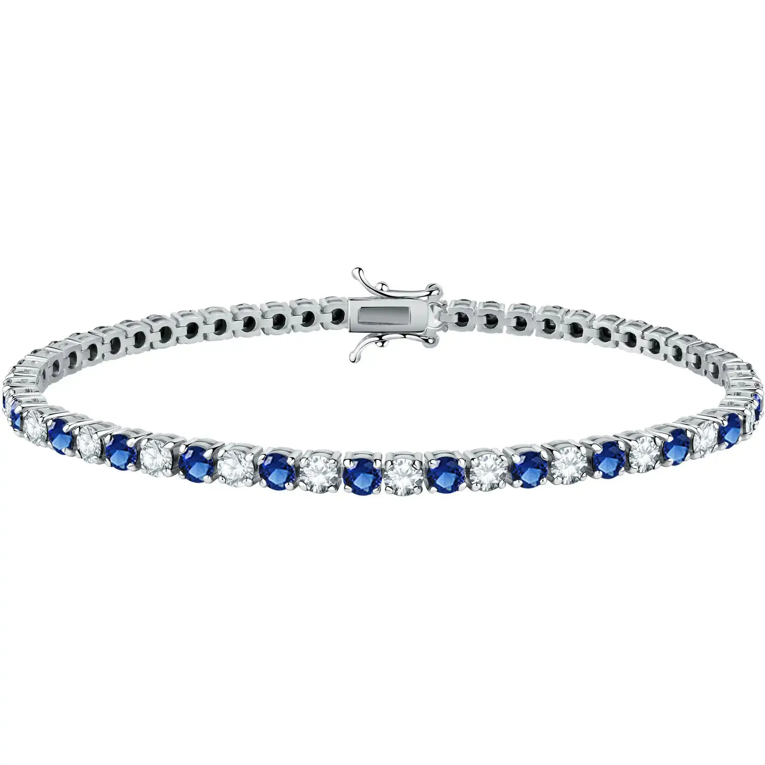 Bracciale Uomo Donna Tennis Argento 925 Zirconi Bianchi e Blu Brillanti 3mm 18cm