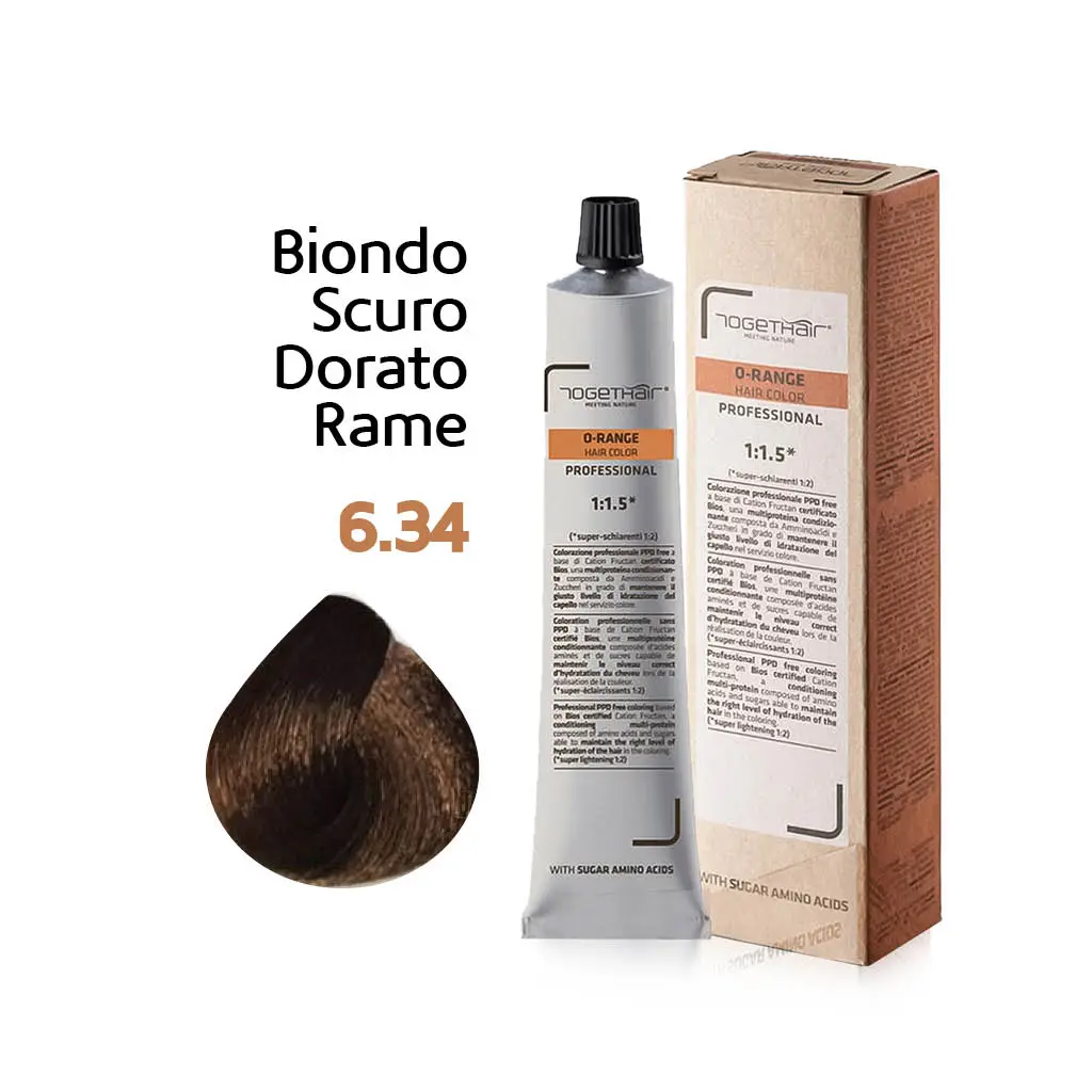 O-Range Hair Color – Colorazione Permanente in Crema – 6.34 Biondo Scuro Dorato Rame 100 ml – Togethair